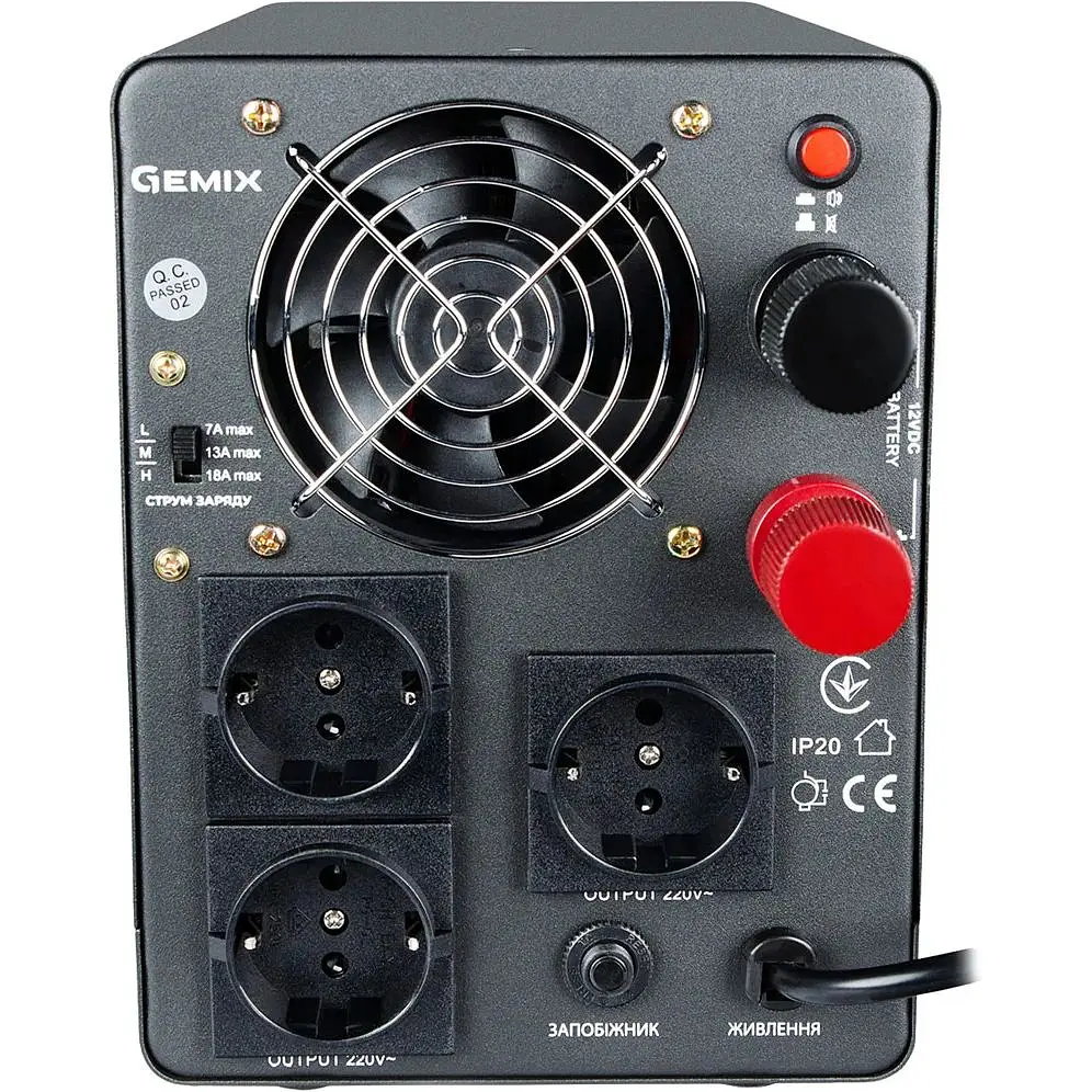 ИБП Gemix PSN-2000U, 2000VA/1200W 24V/220V, 7/13/18A, 3xSchuko, без АКБ - фото 3