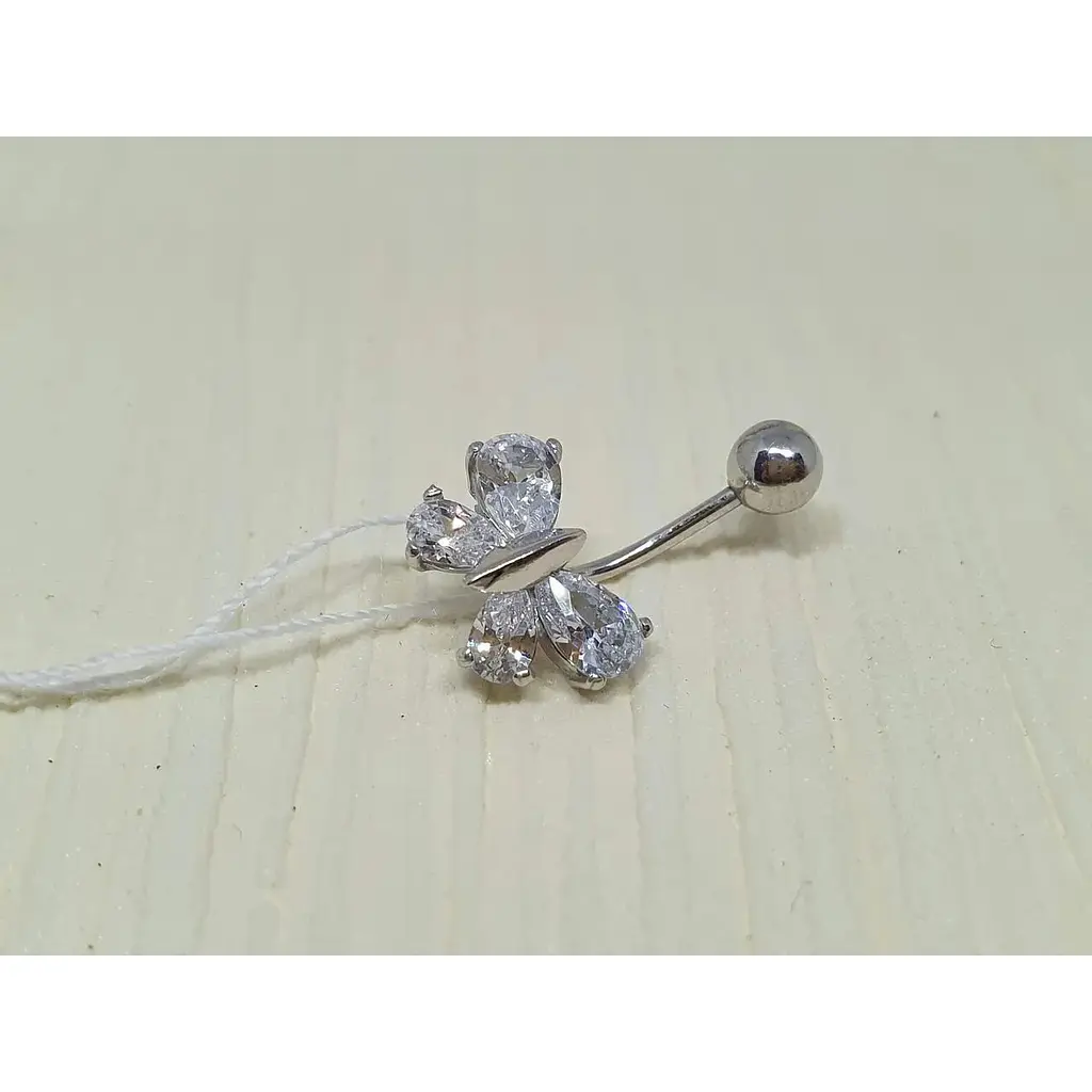 Срібна сережка для пірсингу пупка Ірій з фіанітами. 6006 - фото 2