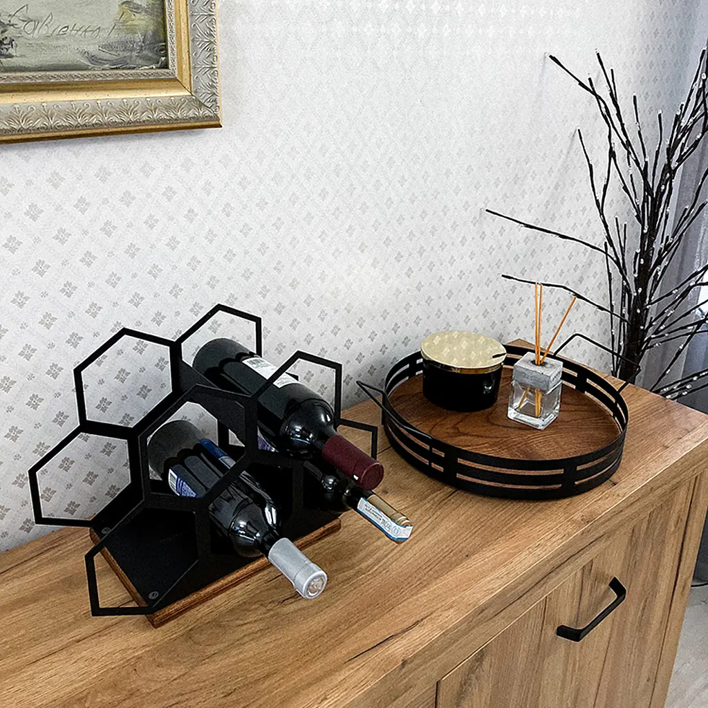Підставка для вина Nice & Cozy Соти на 5 пляшок з дерев'яною основою - фото 5