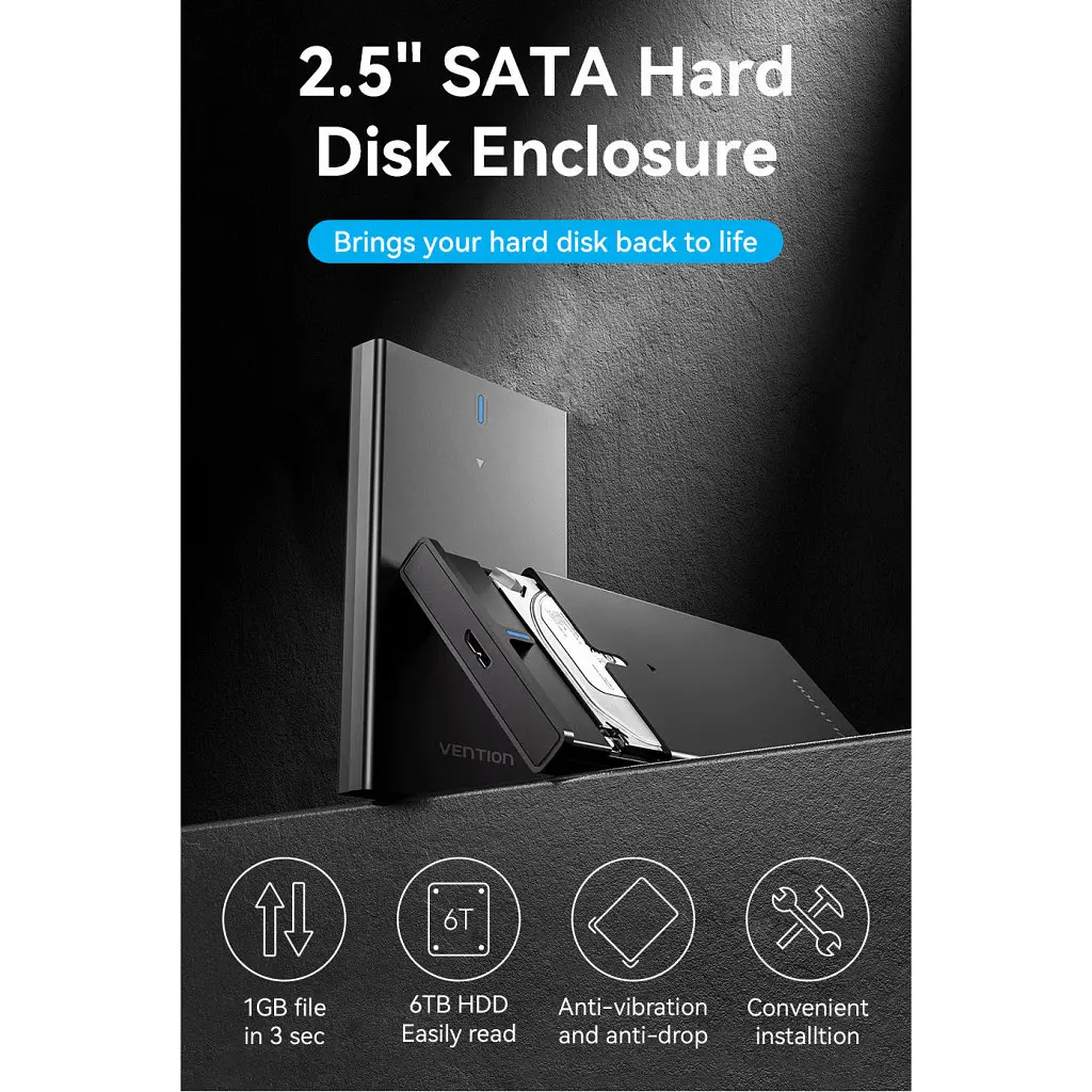 Кишеня зовнішня Vention 2.5" HDD/SSD USB 3.0 Micro-B Black (KPAB0) - фото 2