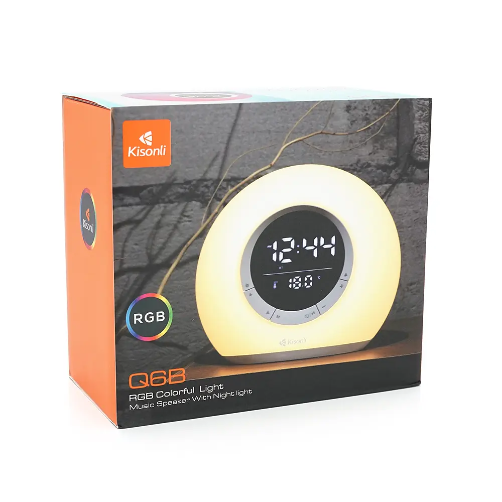 Колонка Kisonli Q6B Bluetooth 5.0, 1х5W, 3600mAh, USB/TF/FM/BT/LED/Clock/RGB Light, DC: 5V/1A, BOX, Silver, Q30 - фото 2
