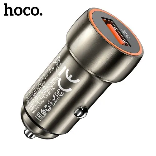 Автомобільне зарядне пристрій HOCO Z46 синій shield 1USB/18W/QC3.0 Metal сірий - фото 4