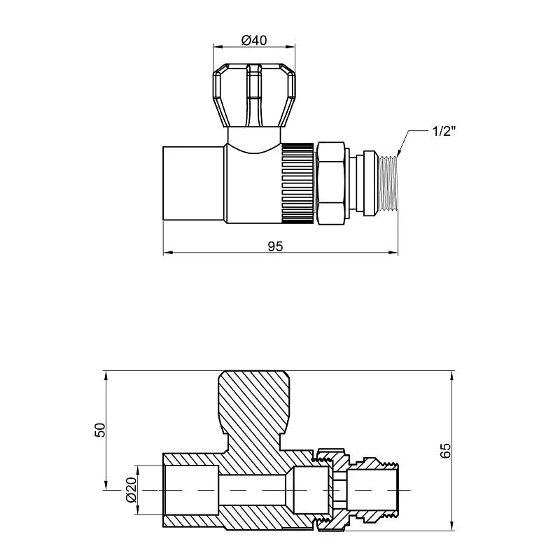 Кран кульовий радіаторний PPR Thermo Alliance 20х1/2" прямий DSW428