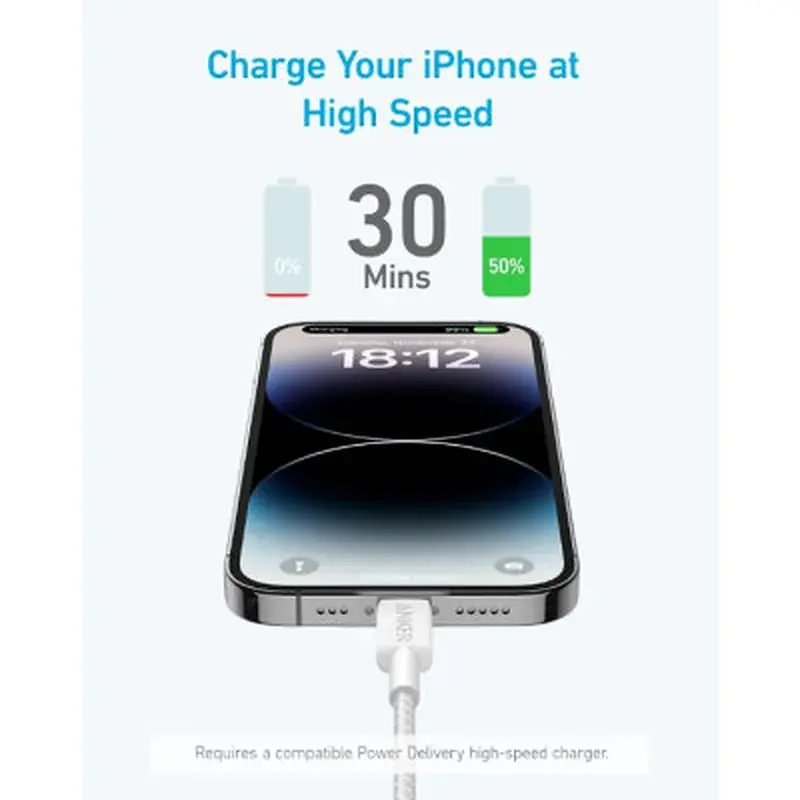 Дата кабель USB 2.0 AM to Lightning 0.9m White Anker (A81B5H21/A81B5G21) - фото 4