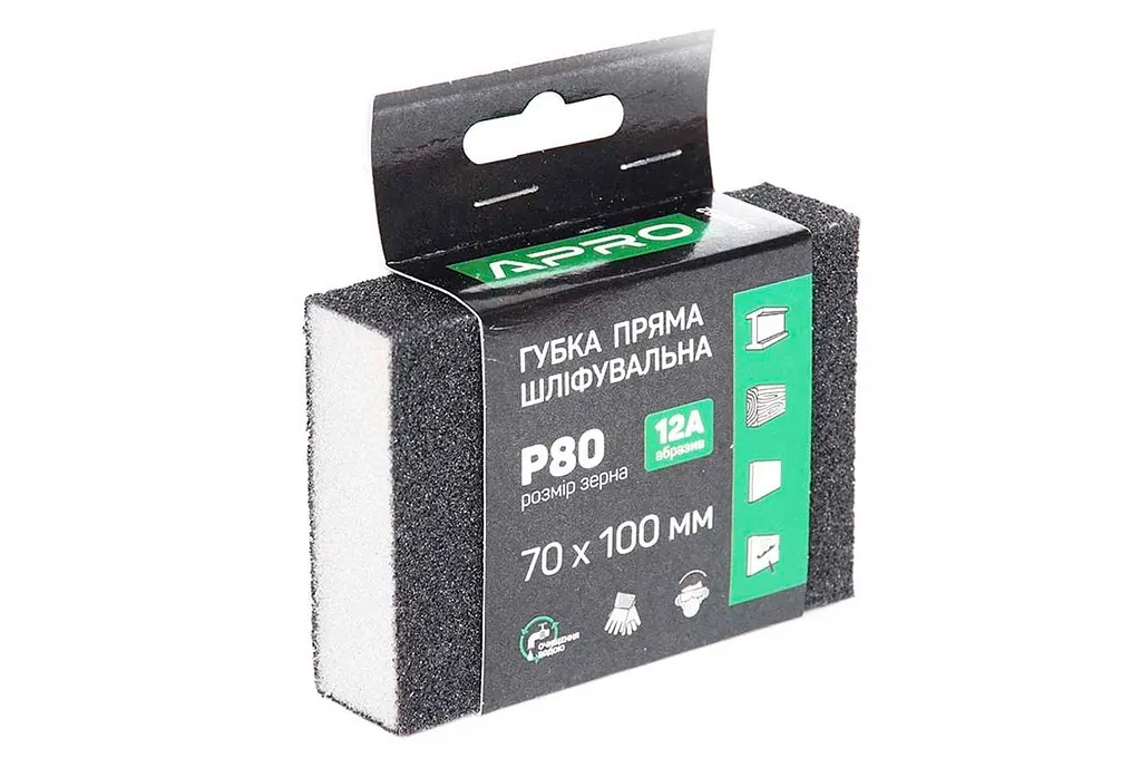 Губка шліфувальна Apro 100 x 70 x 25 мм x P80 пряма - фото 2