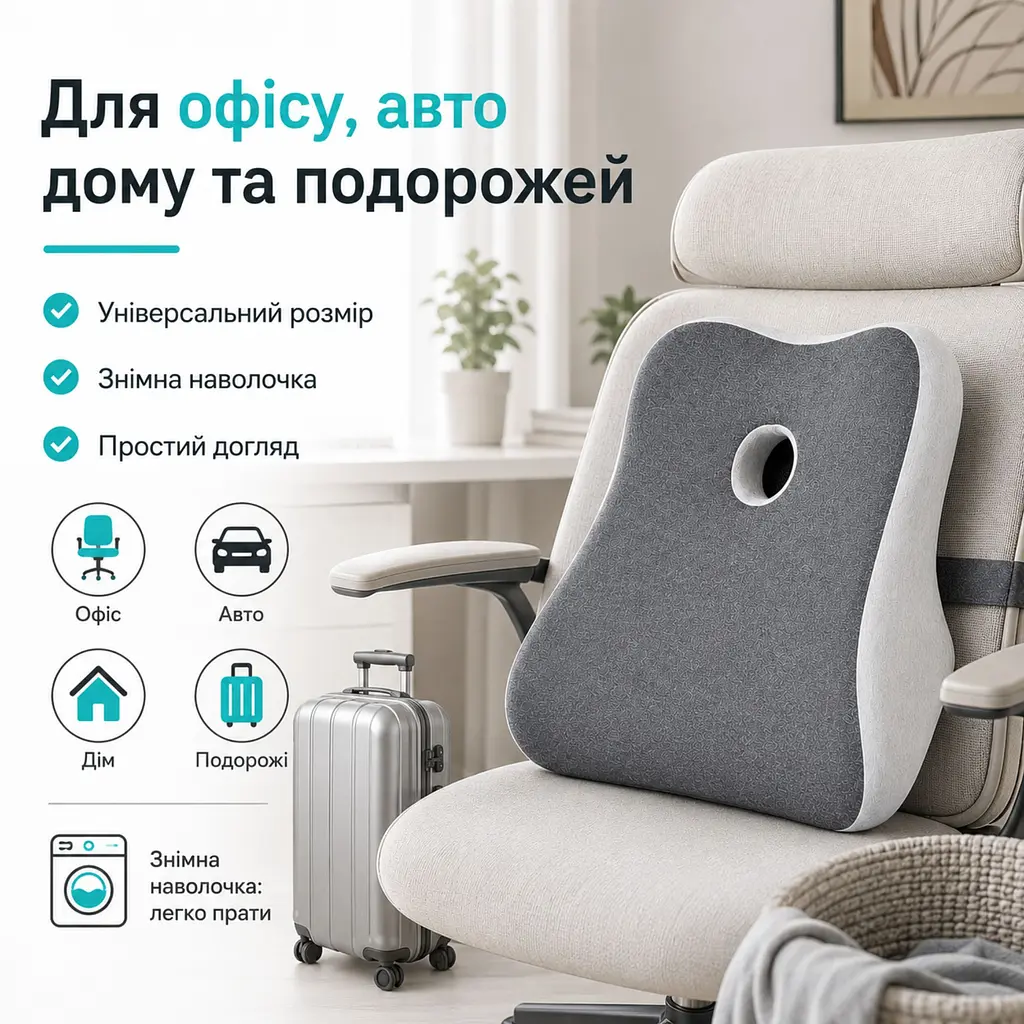 Подушка офісна ортопедична для спини Ideia з ефектом пам'яті 44х38х12 см (8-36374) - фото 8