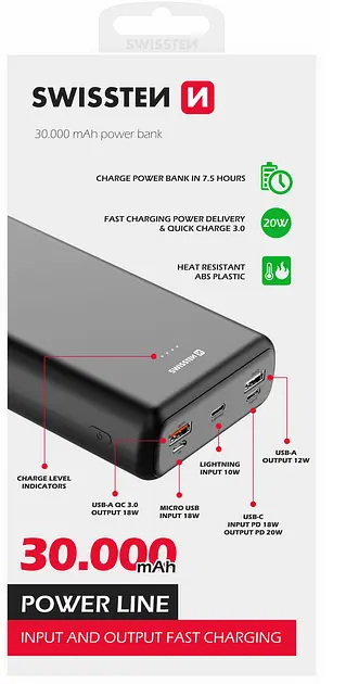 Портативна батарея Swissten Power Line Bank 30000mAh Black - фото 4