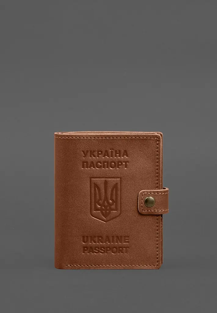 Шкіряна обкладинка-портмоне на паспорт з гербом України 25.1 Світло-коричнева - фото 2
