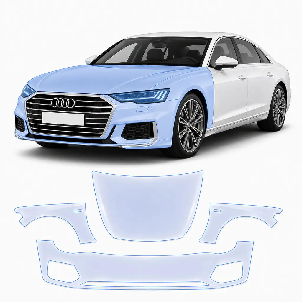 Антигравійна захисна бронеплівка за лекалами для Audi A8 D5 2017-2021 - передня частина авто (капот бампер крила))