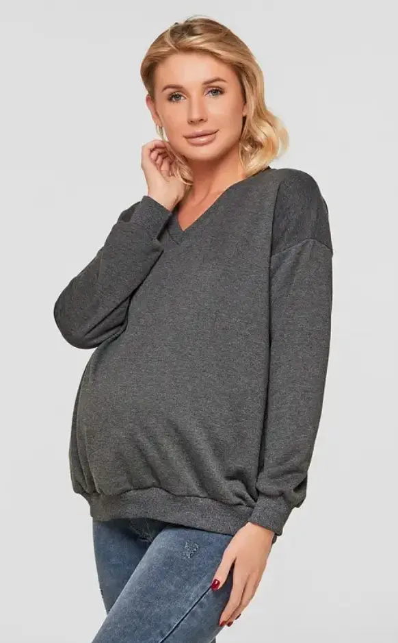 Світшот трикотажний для вагітних і мам-годувальниць oversize Liverpool розмір 2XL-3XL Lullababe Темно-сірий - фото 2