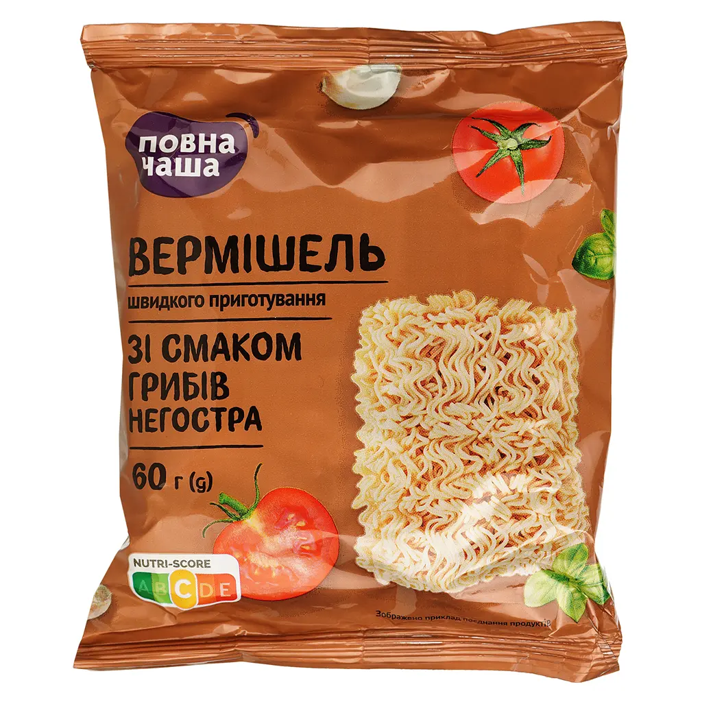 Вермишель Повна Чаша быстрого приготовления со вкусом грибов 60 г (932924) - фото 3