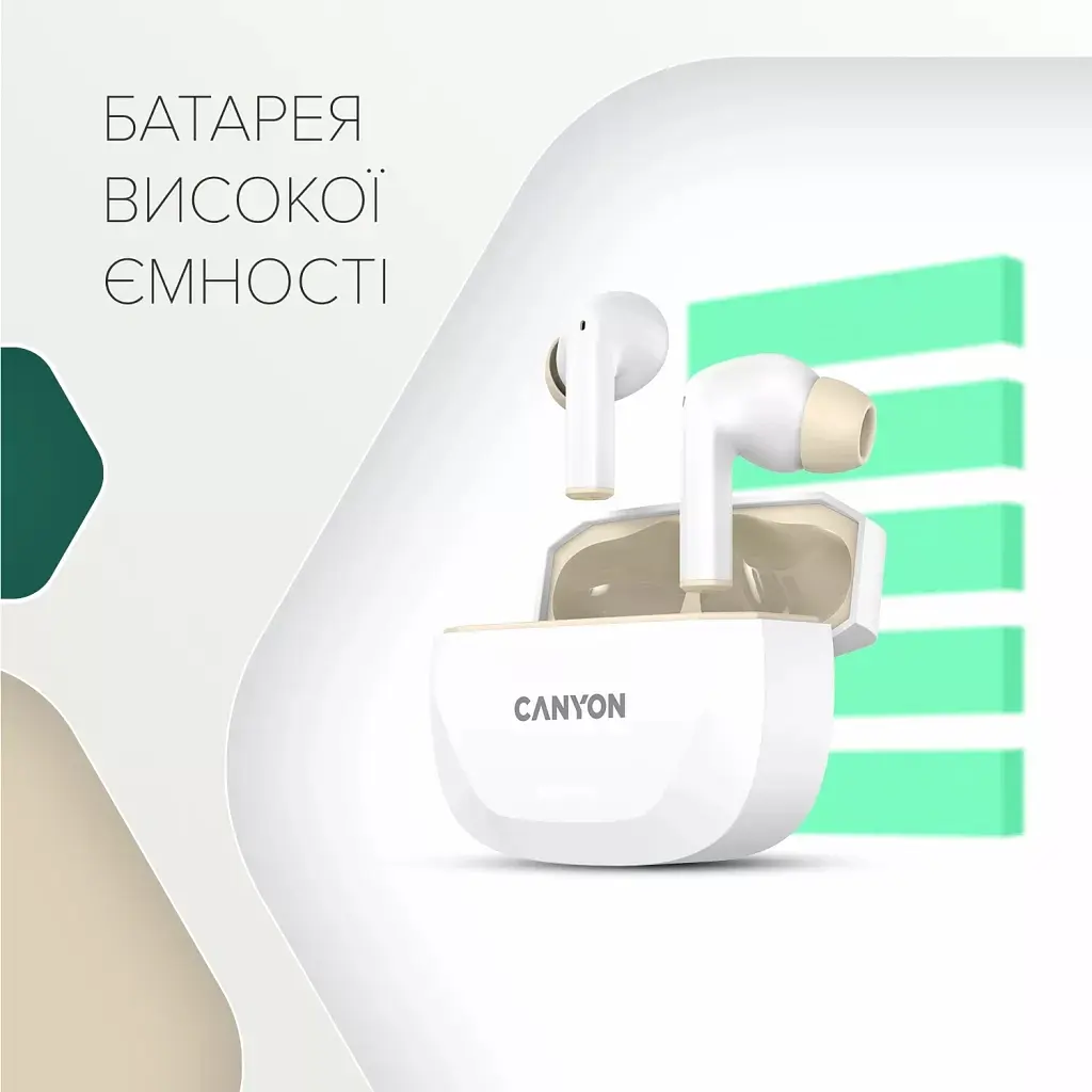 Навушники Canyon Hexagon 7 TWS ANC+ENC Wireless Charge White/Beige (CNS-TWS7WB) - фото 7