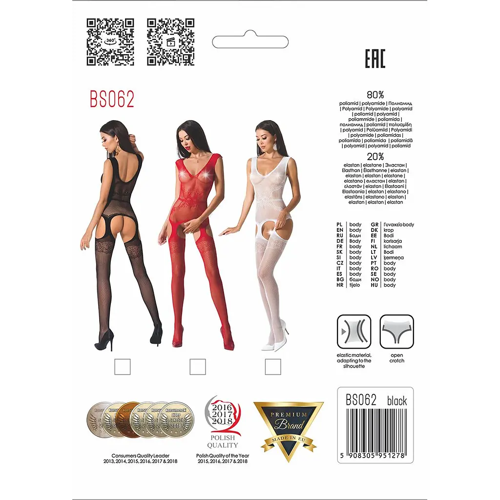 Сітчастий бодістокінг Passion BS062 One Size, Red, комбінезон, імітація панчіх, відкритий доступ - фото 5