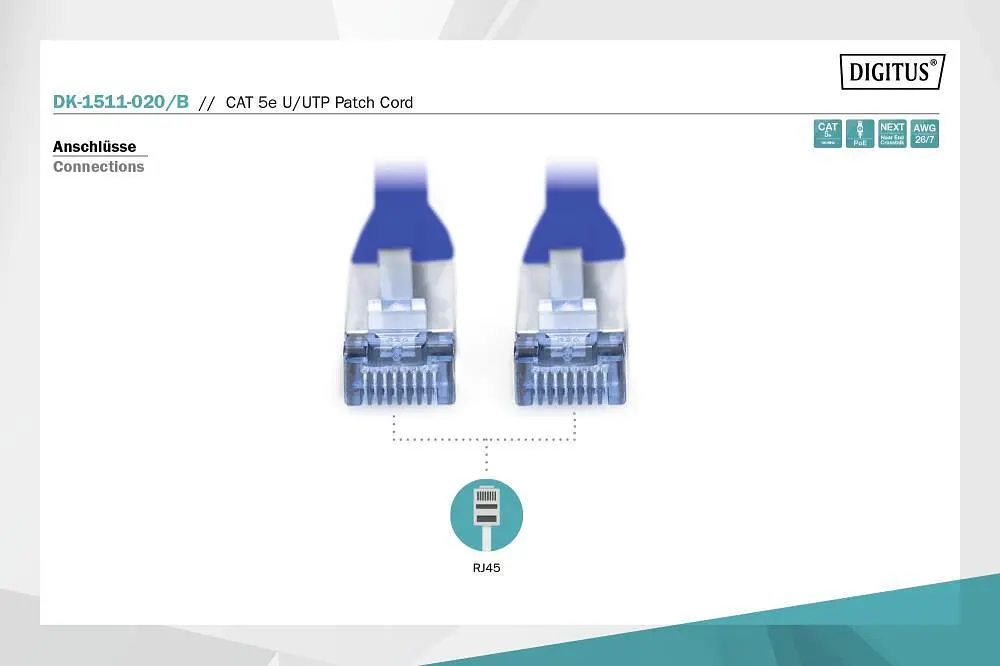 Патч-корд Assmann CAT 5e U-UTP, Cu, PVC AWG 26/7, длина 2 м DK-1511-020/B Blue - фото 2