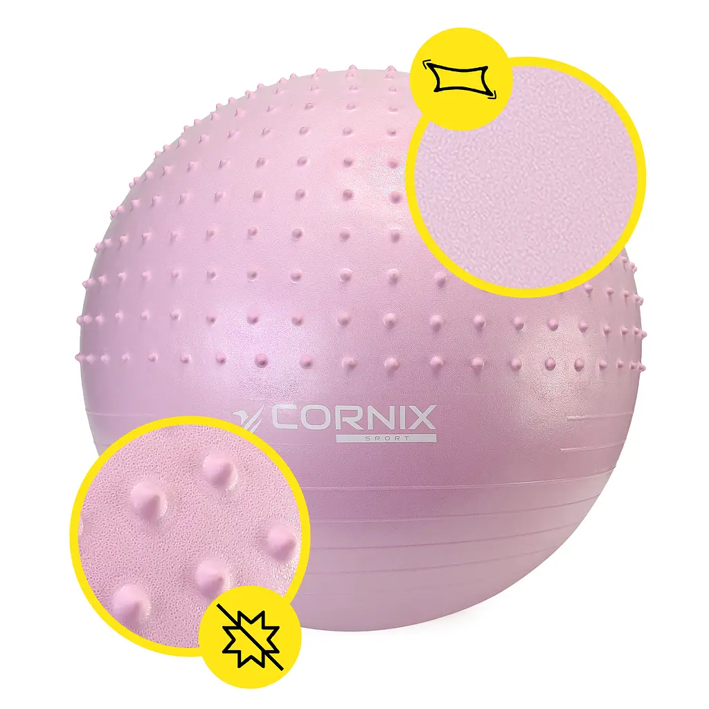 М'яч для фітнесу (фітбол) Cornix 55 см напівмасажний Anti-Burst Light Pink XR-0465 - фото 3