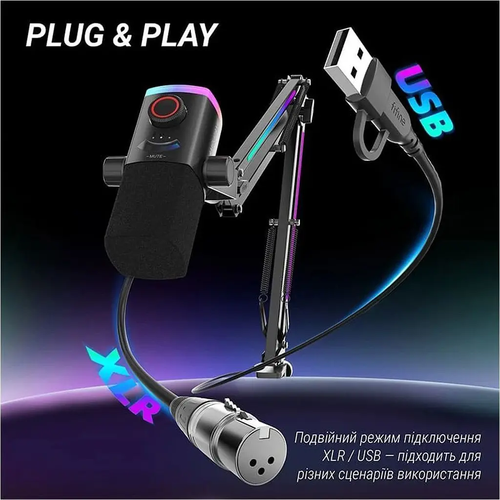 Мікрофон Fifine AmpliGame AM8PROT RGB Black [156095] - фото 10