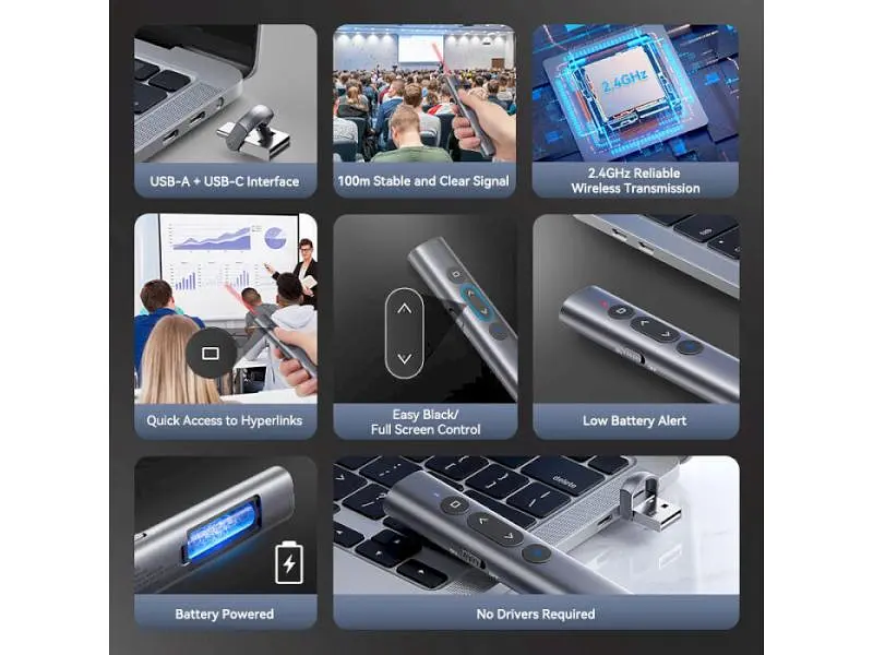 Презентер Vention PowerPoint Clicker with Red Laser Pointer Gray (KQIH0) - фото 4