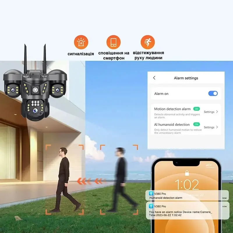 Вулична WiFi IPкамера SC29  15Мп  чорна 3 незалежних об'єктиви поворотні - фото 2