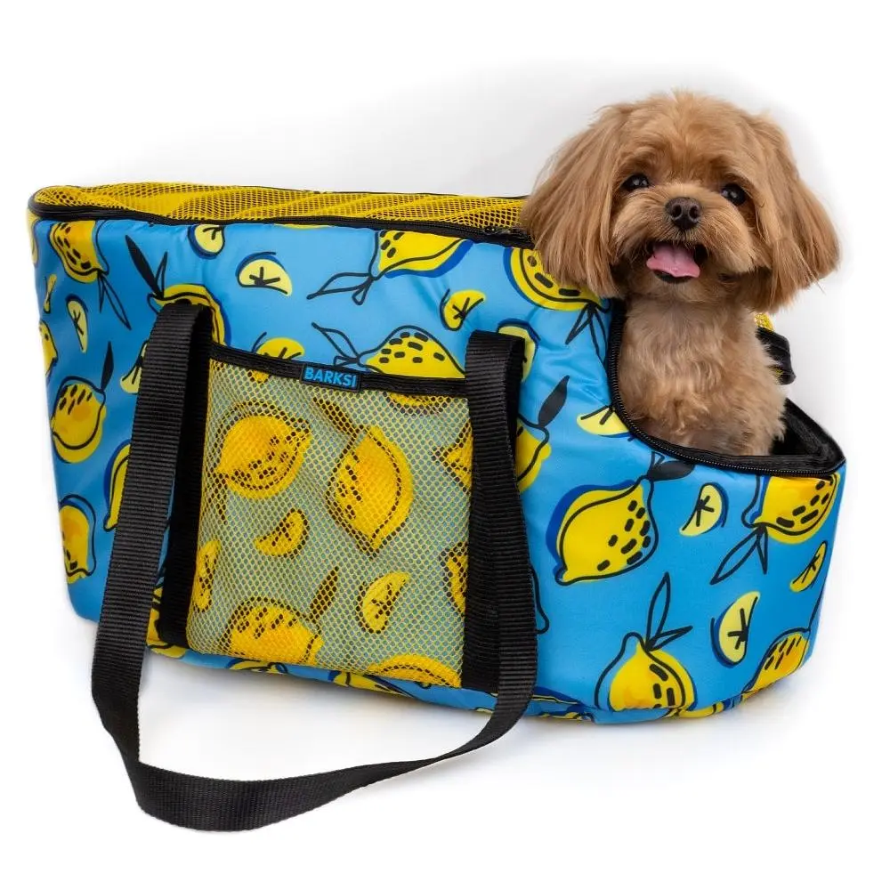 Сумка-переноска для кошек и собак Barksi размер M 45х25х25 см лимоны желтая - фото 6