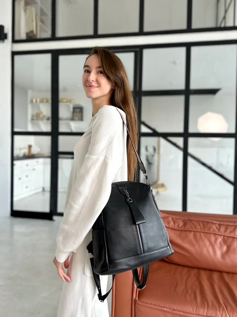 Жіночий рюкзак молодіжний шкіряний міський чорний 73354 Tiding Bag - фото 9