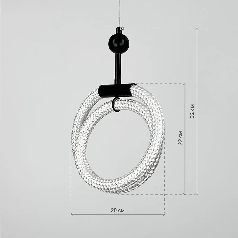 Черный подвес с двумя завитками оплетенного неона 24 w Вт | Line F | Арт. MJ201-300 BK - фото 3