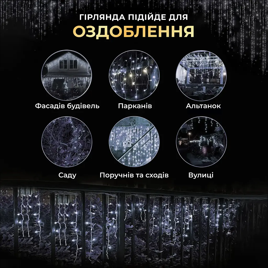 Гирлянда GarlandoPro Бахрома уличная 405 LED 25 м от сети черный, белый (25MBW) - фото 9