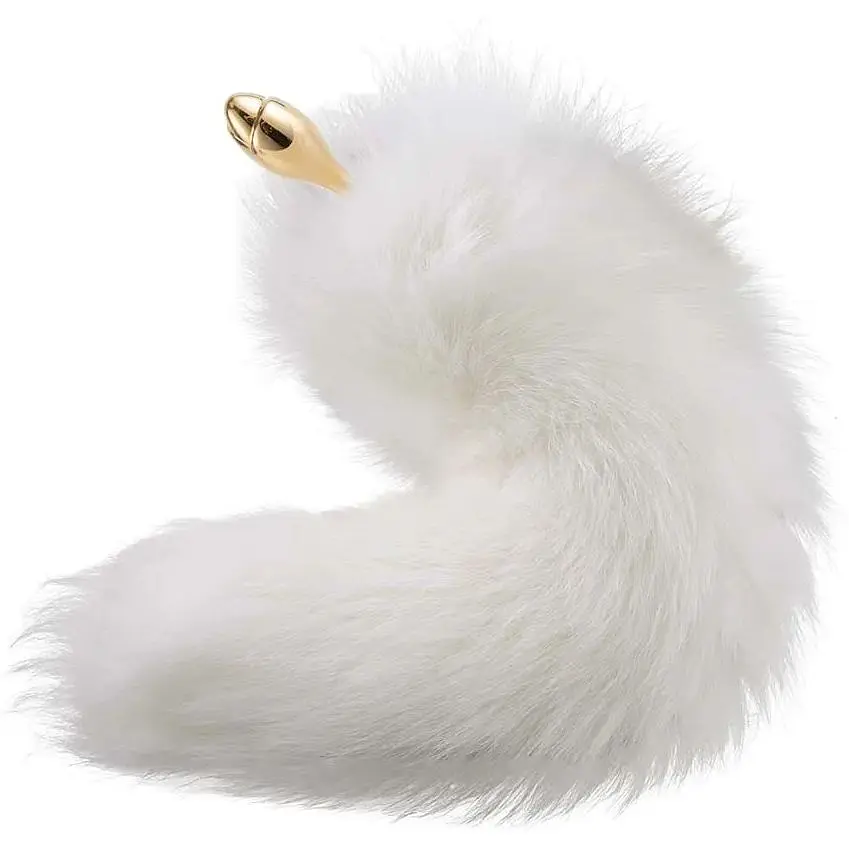 Металева анальна пробка Лисячий хвіст Lockink Sevanda White Fox-Tail Anal Rose-shape Plug - фото 3