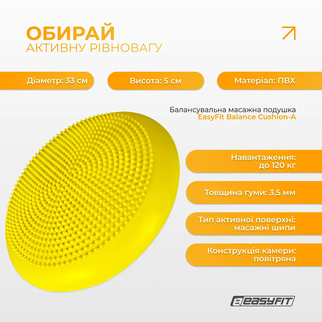 Балансувальна масажна подушка EasyFit жовта - фото 3
