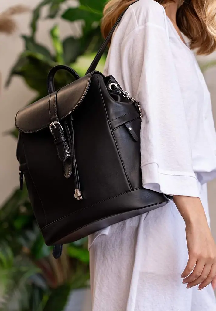 Кожаный женский рюкзак Олсен черный краст - фото 2