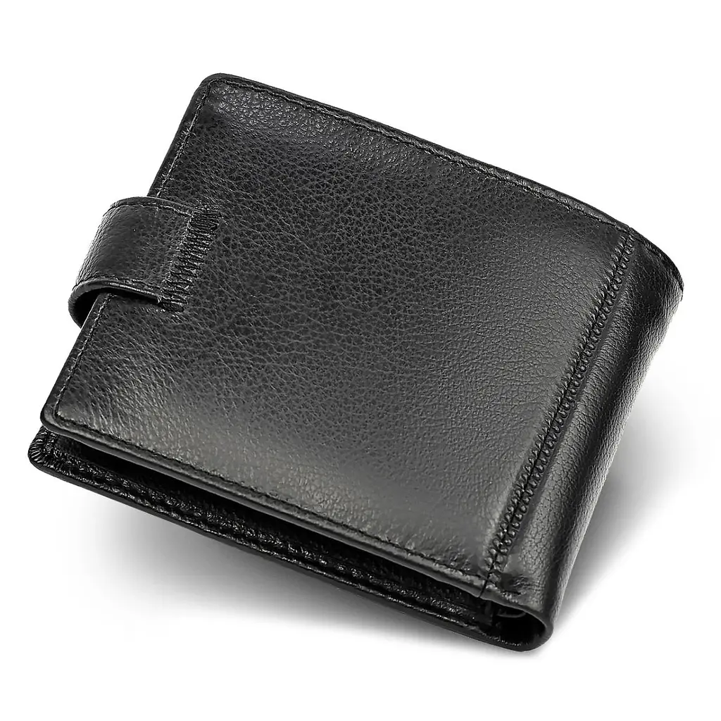 Шкіряне чоловіче портмоне на кнопці ST Leather ST-104-1 чорне 9,5 см - фото 2