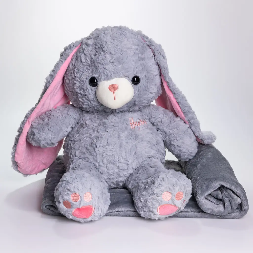 Мягкая игрушка-плед и подушка 3 в 1 Зайка 35×32×40 (см) Серый Colorful Home 509-9G - фото 3