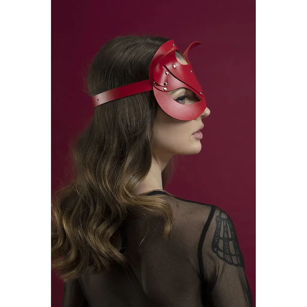 Маска кішечки Feral Feelings - Catwoman Mask, натуральна шкіра, червона - фото 2
