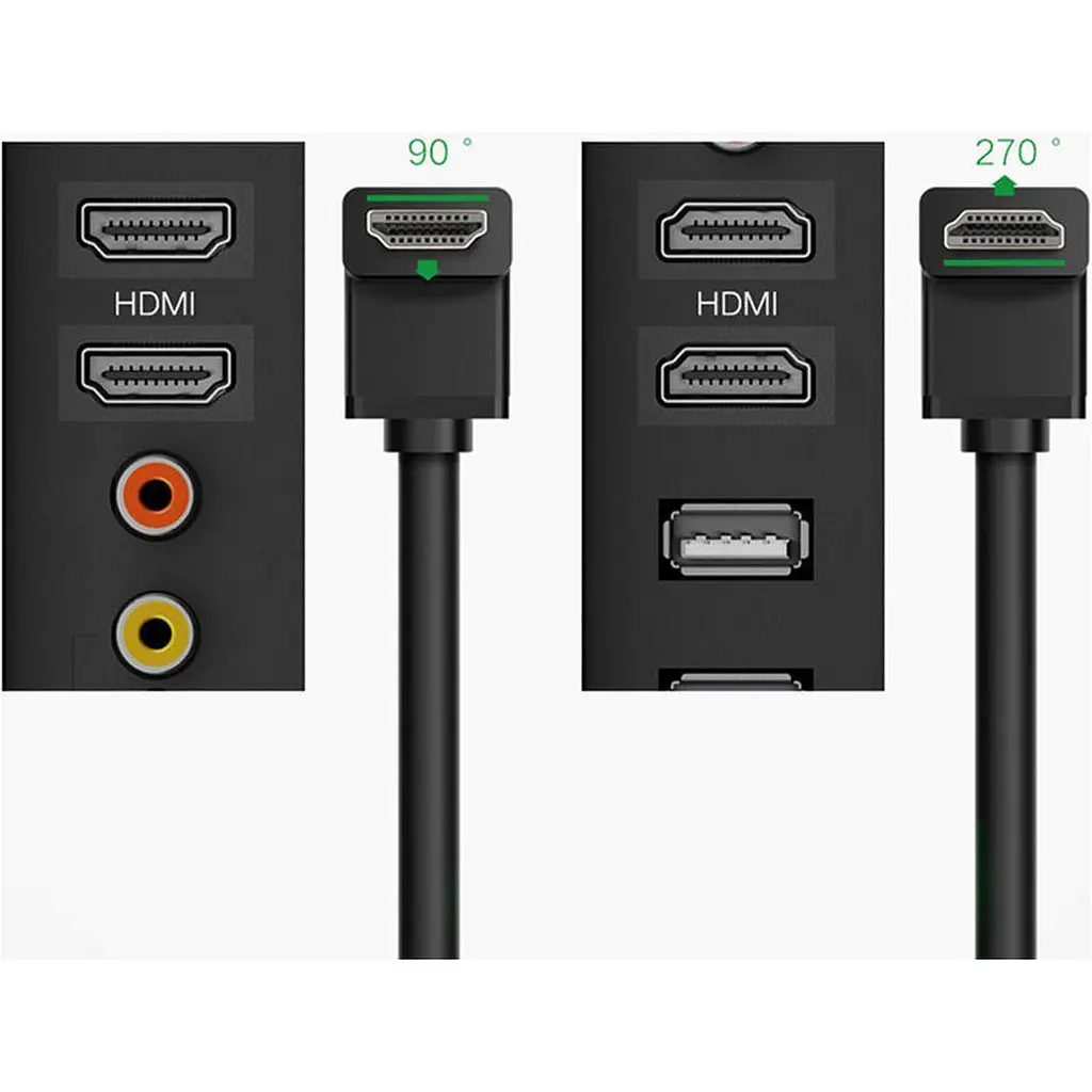 Кабель Ugreen HDMI to HDMI Cable HD103 Right Angle 90 Degree 2m Black (10173) [161918] - фото 2