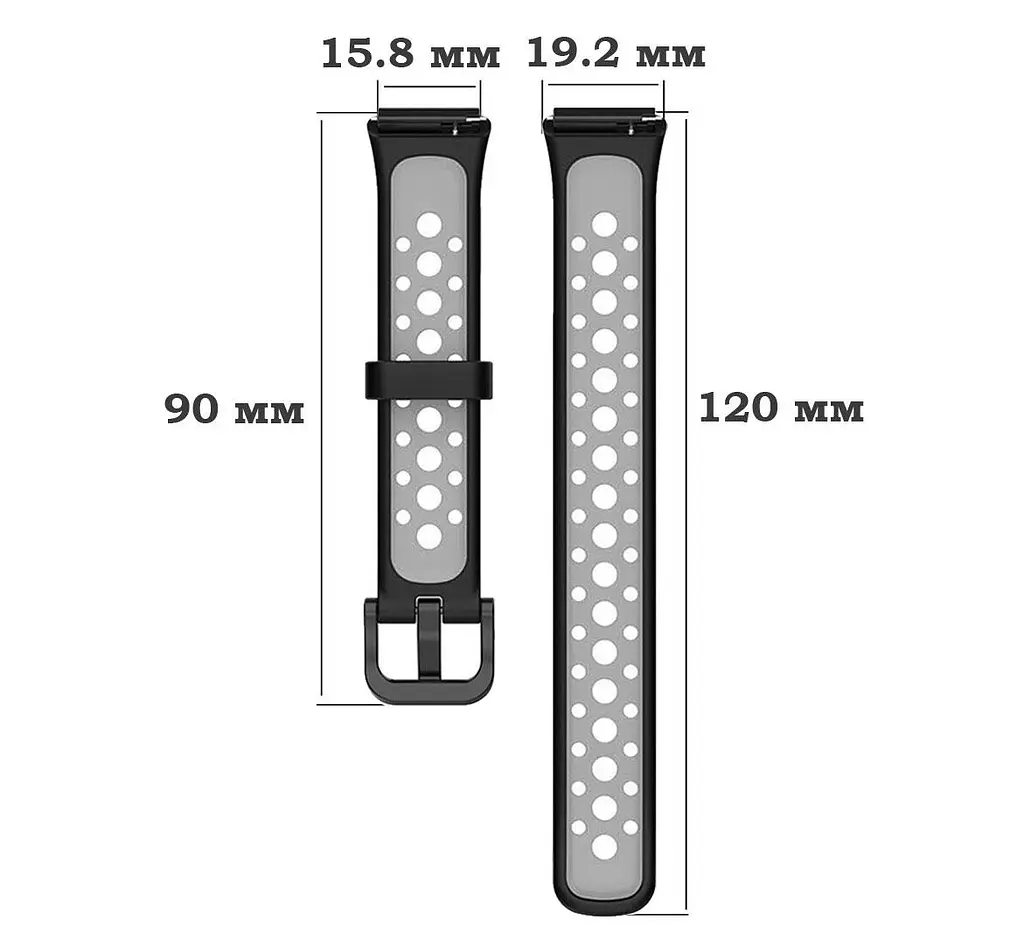 Силиконовый ремешок Primolux Perfor Classic для фитнеса браслета Huawei Band 7- Black Grey - фото 6