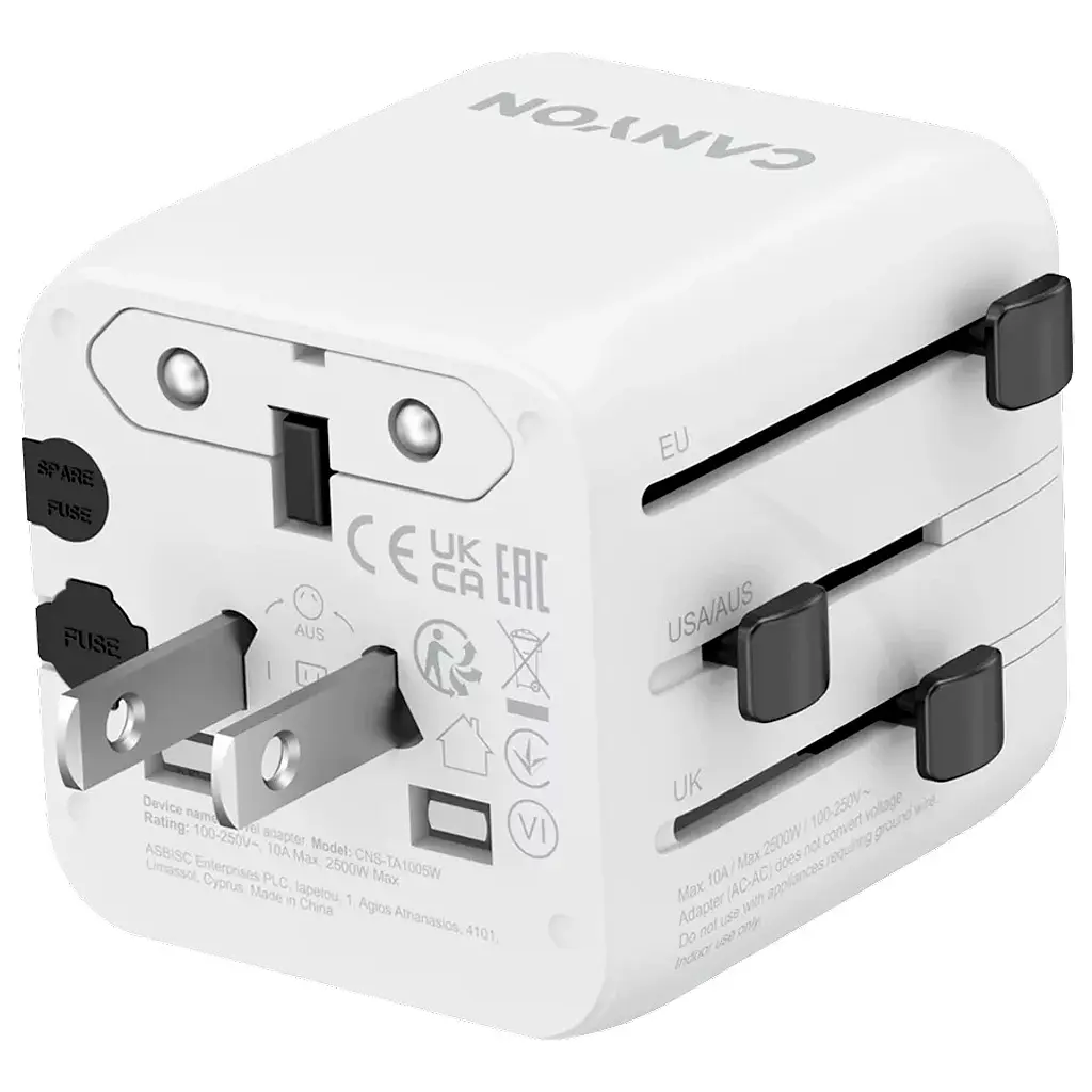 Переходник Canyon Travel Adapter OnTour One EU/UK/US/AUS White (CNS-TA1005W) - фото 3
