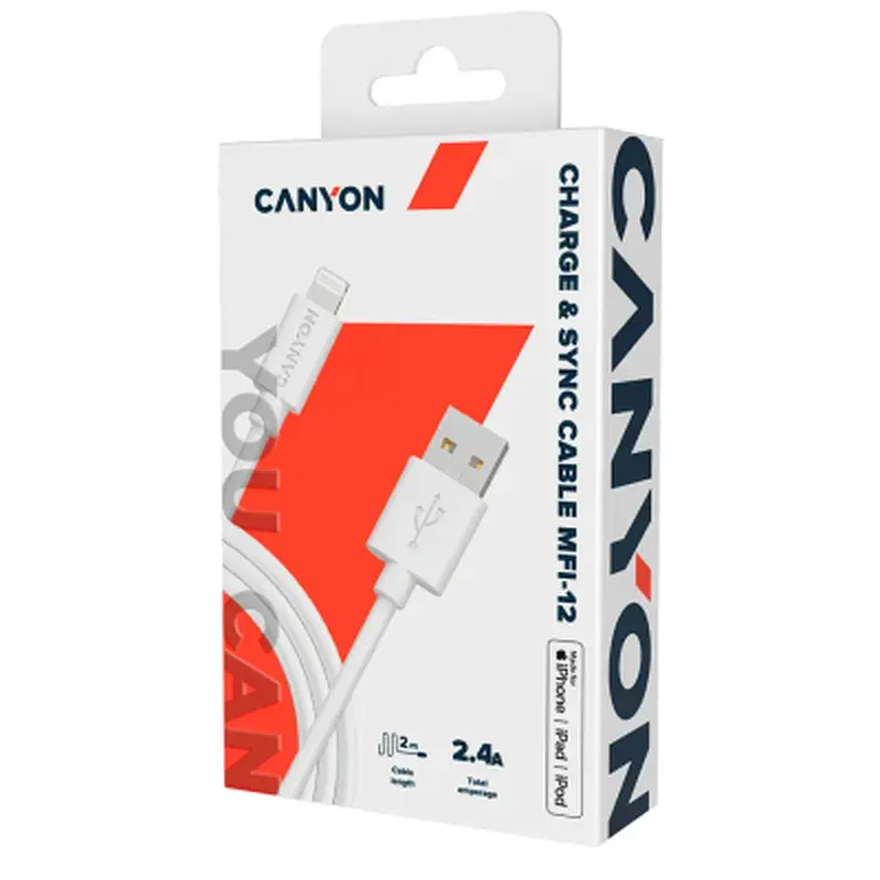 Дата кабель USB 2.0 AM to Lightning 1.0m MFI white Canyon (CNS-MFIC12W) - фото 2