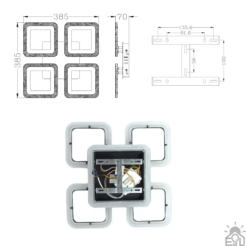 Смарт люстра керована світлодіодна ROOM RGB 5S 70 Вт SMART 385×385×75 мм Чорна ESLLSE - фото 9