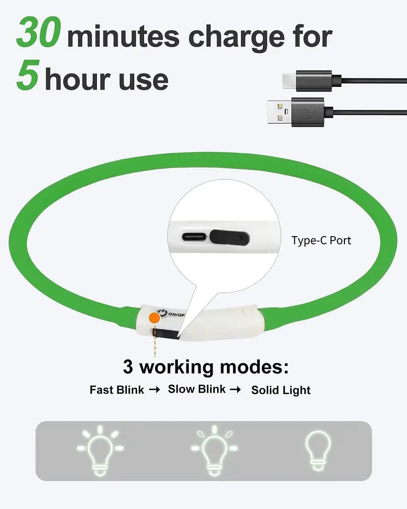 Нашийник для собак Joytale Light Up, світлодіодний нашийник для нічної ходьби, що перезаряджається непромокаючий, м'який - фото 3