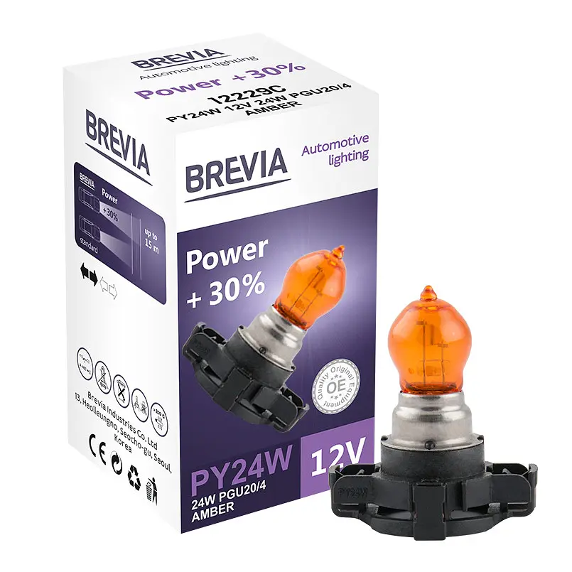 Галогеновая лампа Brevia PY24W 12V/24V PGU20/4 AMBER Power +30% CP (12229C) - фото 2