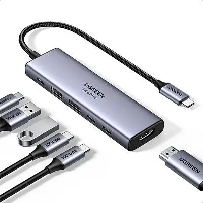 Концентратор Ugreen USB-C to HDMI + 2xUSB 3.2 + 2xUSB-C 3.2 + PD CM511 gray (35999) - фото 2