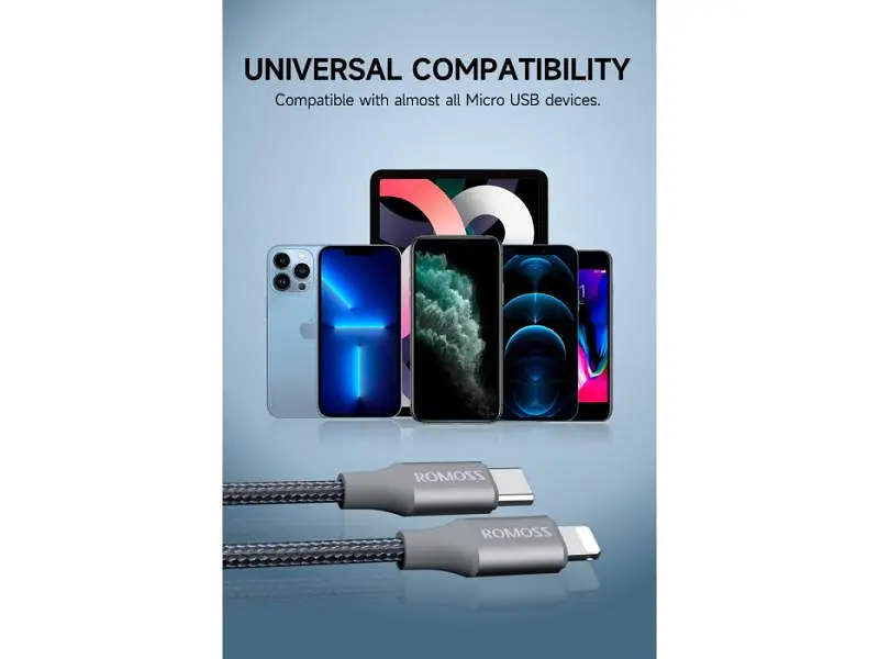 Кабель Lightning Romoss CB1737 USB Type-C to Lightning 27W 1m Gray (CB1737-631-G43H) - фото 4