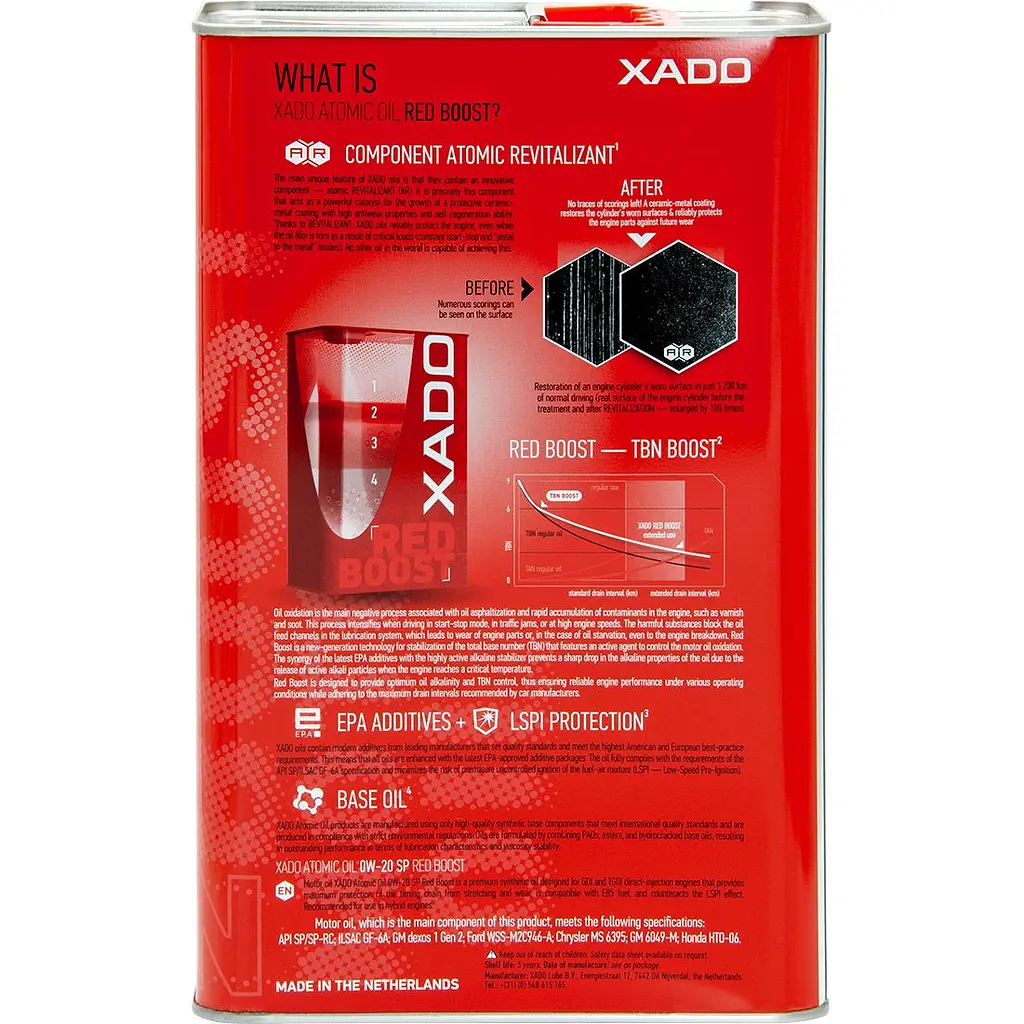 Моторна олива XADO 0W-20 SP Red Boost синтетична 4 л   - фото 2