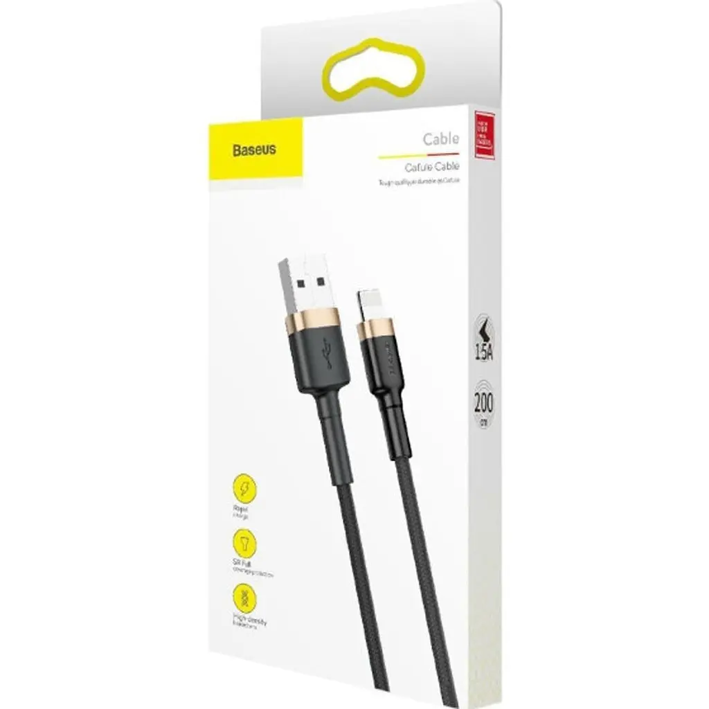 Кабель Baseus Cafule USB-A to Lightning 2m Black/Gold (CALKLF-CV1) [169521] - фото 8
