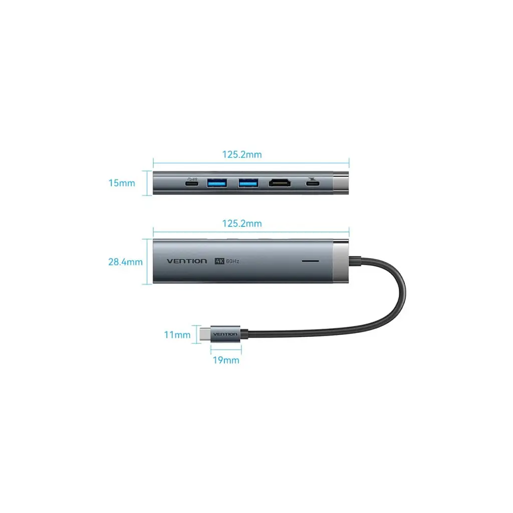 Концентратор VENTION USB-C 6-in-1 HDMI + 2xUSB 3.0 + RJ45 + PD 100W (TGNHB) - фото 2