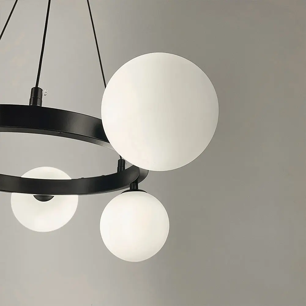 Кольцевая люстра с 5 белыми плафонами в черном корпусе Ст. AT 32/5 BK | Line F - фото 5