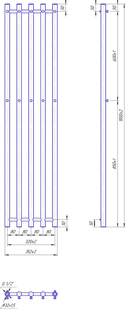 Водяна рушникосушка Mario Inox Туб 1500x352/320 1.7.046429.P, Хром, нижнее - фото 3
