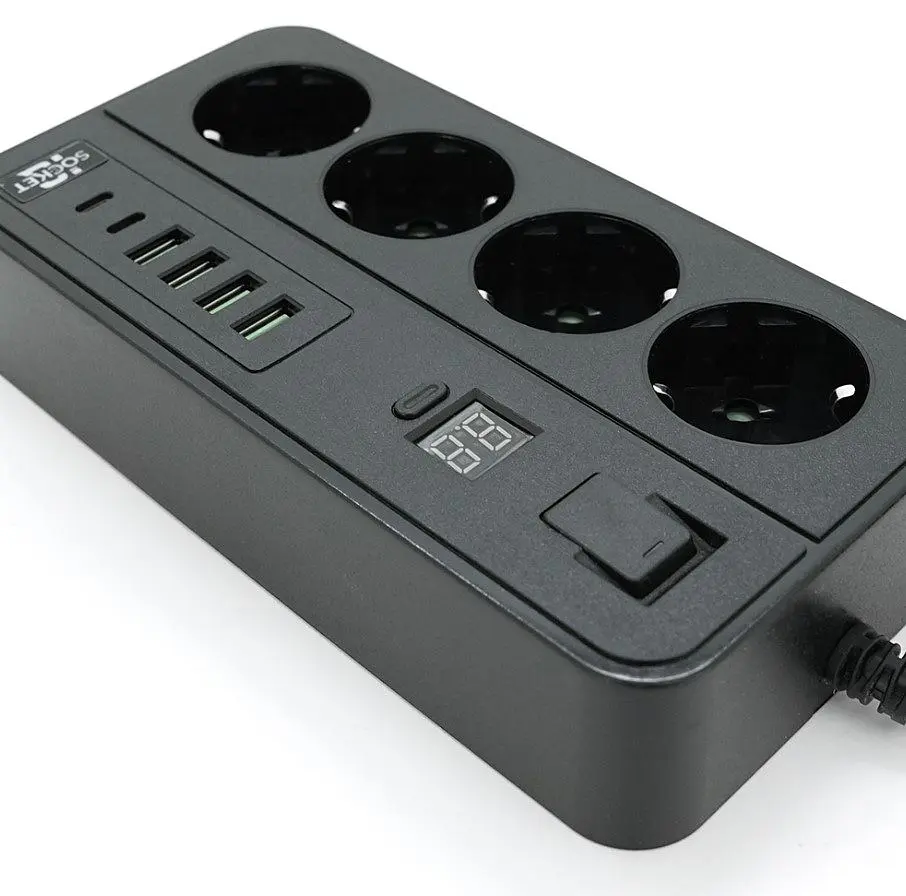 Сетевой фильтр-удлинитель Voltronic G-13H, 3000W, 4 Socket + 4 USB 3,2А + 2 Type-C + таймер, 2м, Black - фото 3