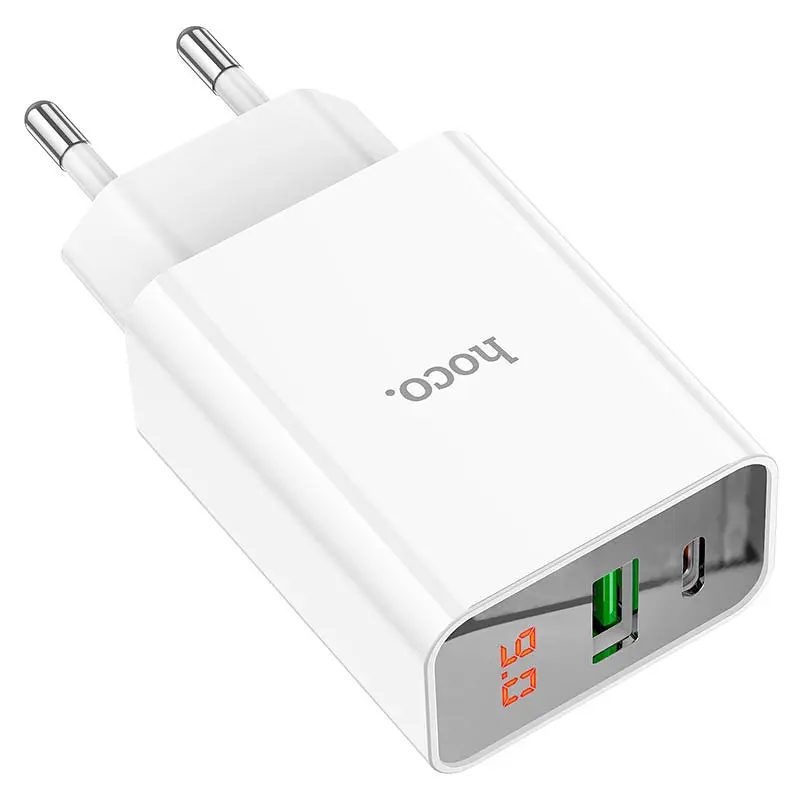 МЗП Hoco C100A with digital display PD20W+QC3.0 (1USB-A/1C) White - фото 3