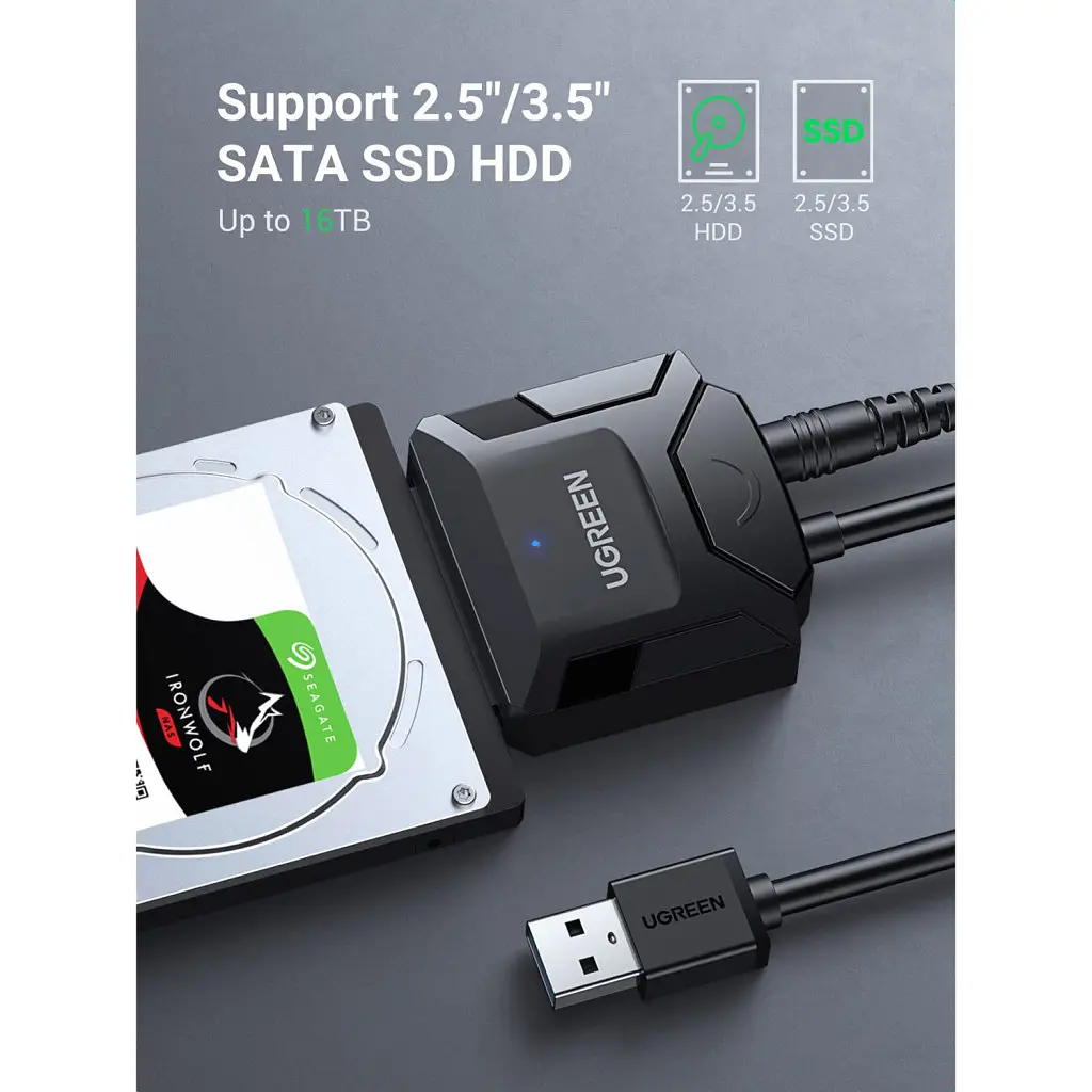 Перехідник USB 3.0 Type-А to SATA III (F) CR108 Ugreen (20611) - фото 4