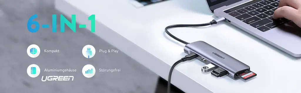 USB-хаб Ugreen 6 в 1 USB-C / 2xUSB 3.0 / 4K HDMI / TF / SD [70411] [63379] - фото 6